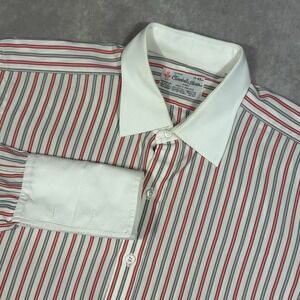 Turnbull & Asser Dress Shirt 17-43 Contrast Collar Red Grey Striped French Cuff
